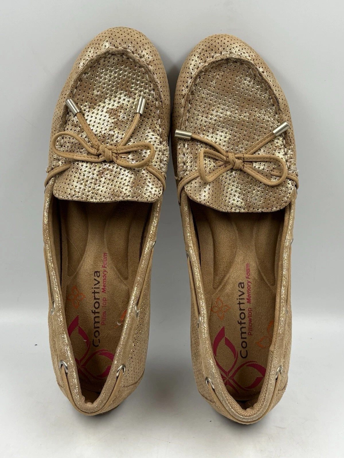 New Comfortiva Mindy II Gold Suede Slip On Loafers Size 8 M Platino New
