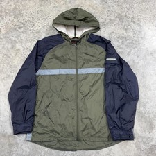 Nike Jacket Mens 2XL Green Navy Hooded Windbreaker Full Zip Reflective Mesh