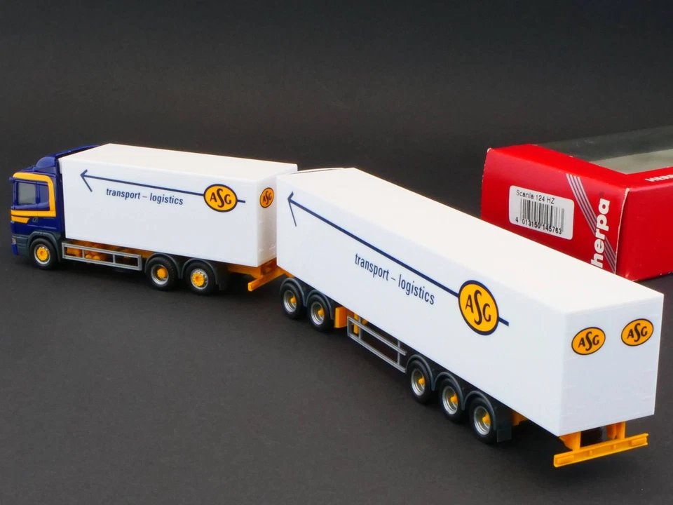 Herpa 145763 Scania 124 Kuehlkoffer-Hängerzug ASG wie NEU! OVP 1705-21-17 - Bild 2 von 4