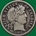 1911-S Barber Dime Silver Extremely Fine XF Coin #33258
