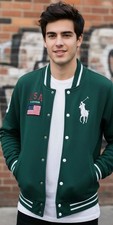 Vintage Polo Ralph Lauren Mens Big Pony Letterman Track Jacket Sz Medium Green