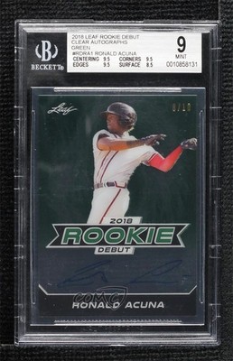 2018 Leaf Rookie Debut Green /10 Ronald Acuna Jr #RD-RA1 BGS 9 MINT Auto RC 6fs