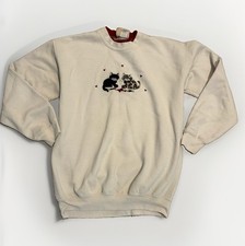 Morning Sun Cats Women Sweatshirt M Embroidered White Mock Neck Grannycore