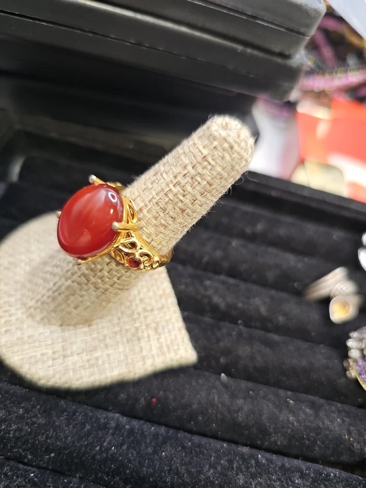 Кольцо размер 7 карис золотистый красный агат гранаты - Изображение 2 из 4