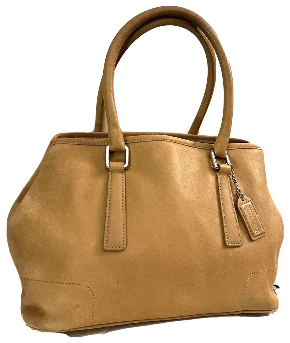 COACH HAMPTON SATCHEL TOTE BAG BROWN LEATHER SILVER HANG TAG BASE