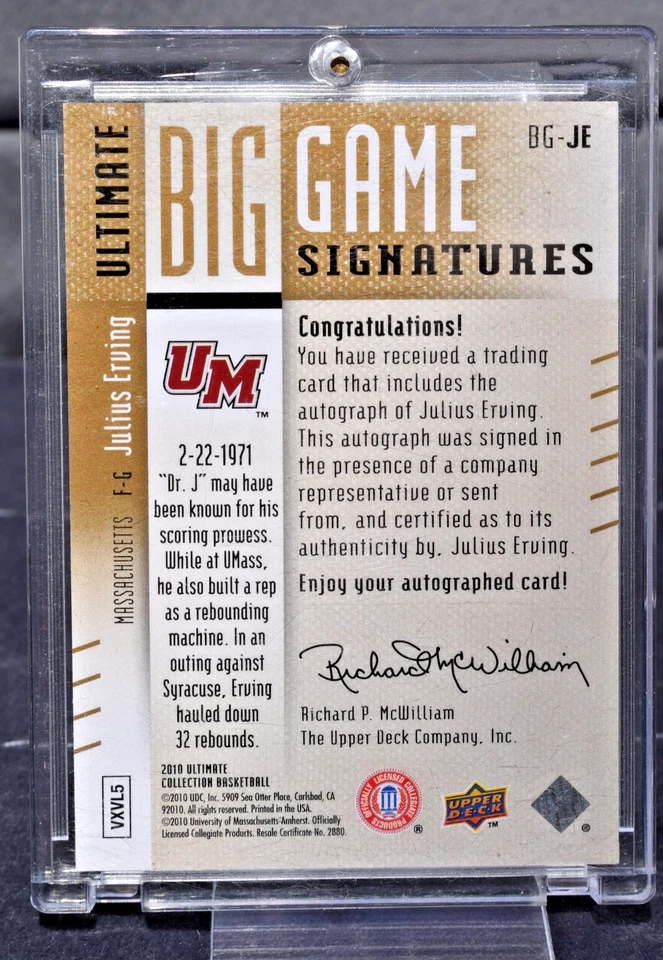 2010 Upper Deck Ultimate Big Game Signatures Julius Erving Massachusetts AUTO/25 - Image 3 of 4