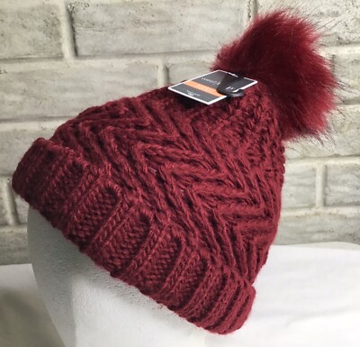 West Loop Women's One Size Maroon / Raspberry Knit Pom Hat NWT