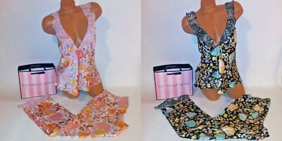 Victoria Secret Satin Floral Sexy Sleepwear lounge Pajama set M 2 pc NWT women's