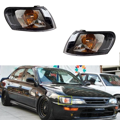 For 1993-1997 Corolla AE100 E100 AE101 Pair Black Front Corner Lamp Lens - Picture 1 of 5