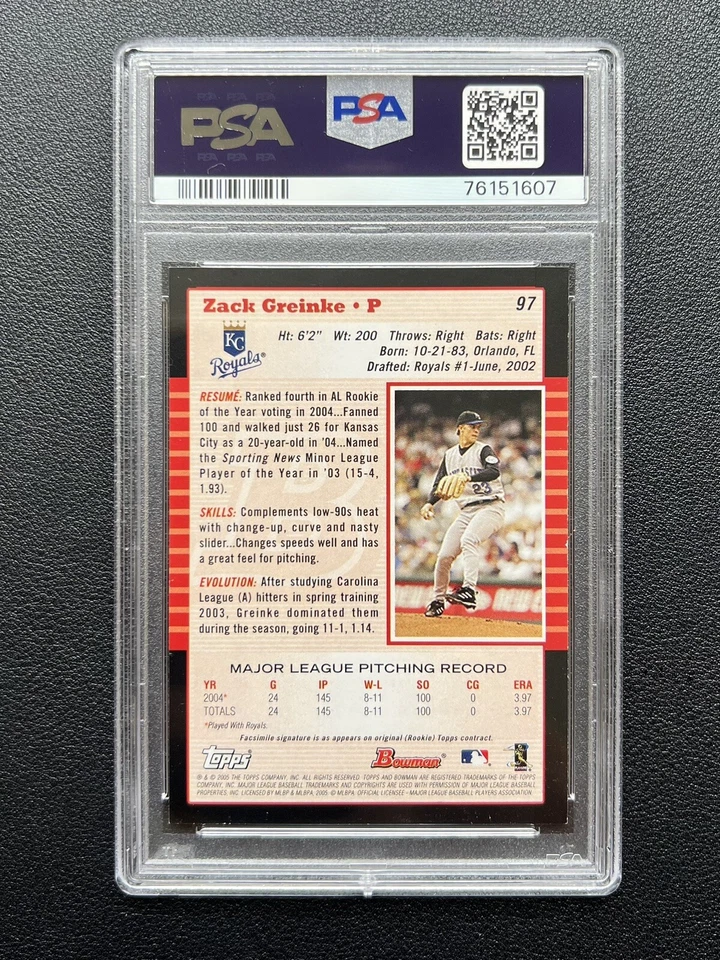 Zack Greinke Signed 2005 Bowman PSA 10 Auto Rookie Royals POP 1 RARE HOF - Image 2 of 3