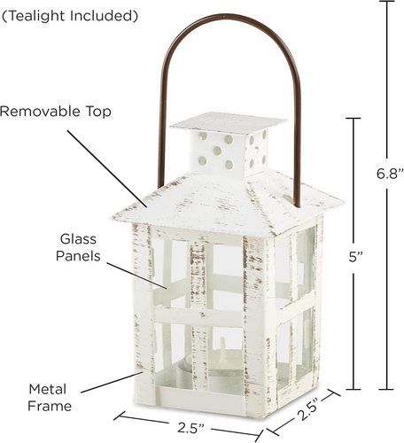 Rustic Farmhouse Decor White Candle Holder Lantern Decorative (5 Inch), Wedding - Picture 6 of 8