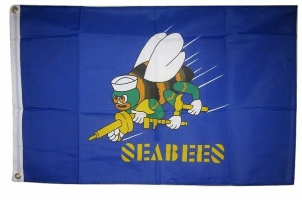 US Navy Seabees White Flag - Made in USA - 6x10, double