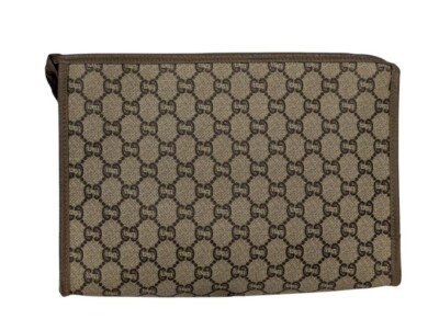 Gucci GG Plus Clutch Bag Second Bag Beige PVC Leather Made in