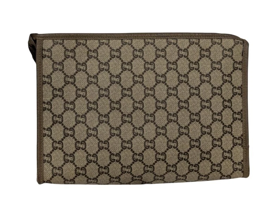 Gucci GG Plus Clutch Bag Second Bag Beige PVC Leather Made in Italy - Image 2 of 4