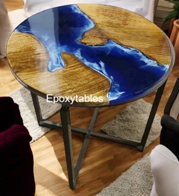 Blue Wave Epoxy Resin Sofa Coffee Table Live Edge Wooden Handmade Living Room De