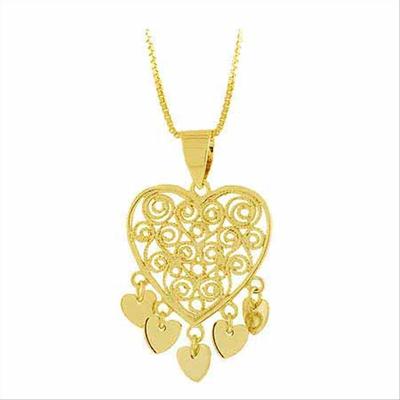 Pendentif Cœur Filigrane Plaqué Or Sur Argent 925 - Longueur 18" (45.7cm) - NEUF Sans Emballage