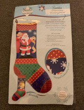 Needle Creations Stamped Embroidery SANTA Christmas STOCKING Panel Kit NEW