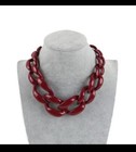 Acrylic Big Burgundy Garnet Curb Link Chain Chunky Statement Loop Necklace 18”