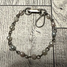 Silver Tone Tri-Color Faux Pearl Child's Bracelet 4" Vintage