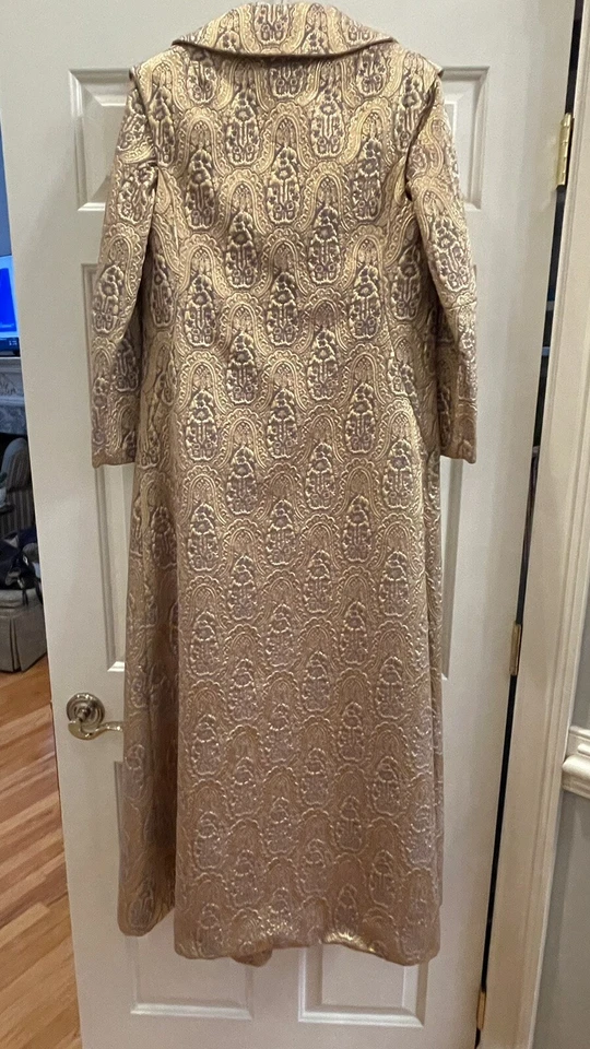 Llamativo Vestido Pantalón Palazzo Lamé Dorado Único Vintage con Abrigo Largo Completo Foto 4 de 4