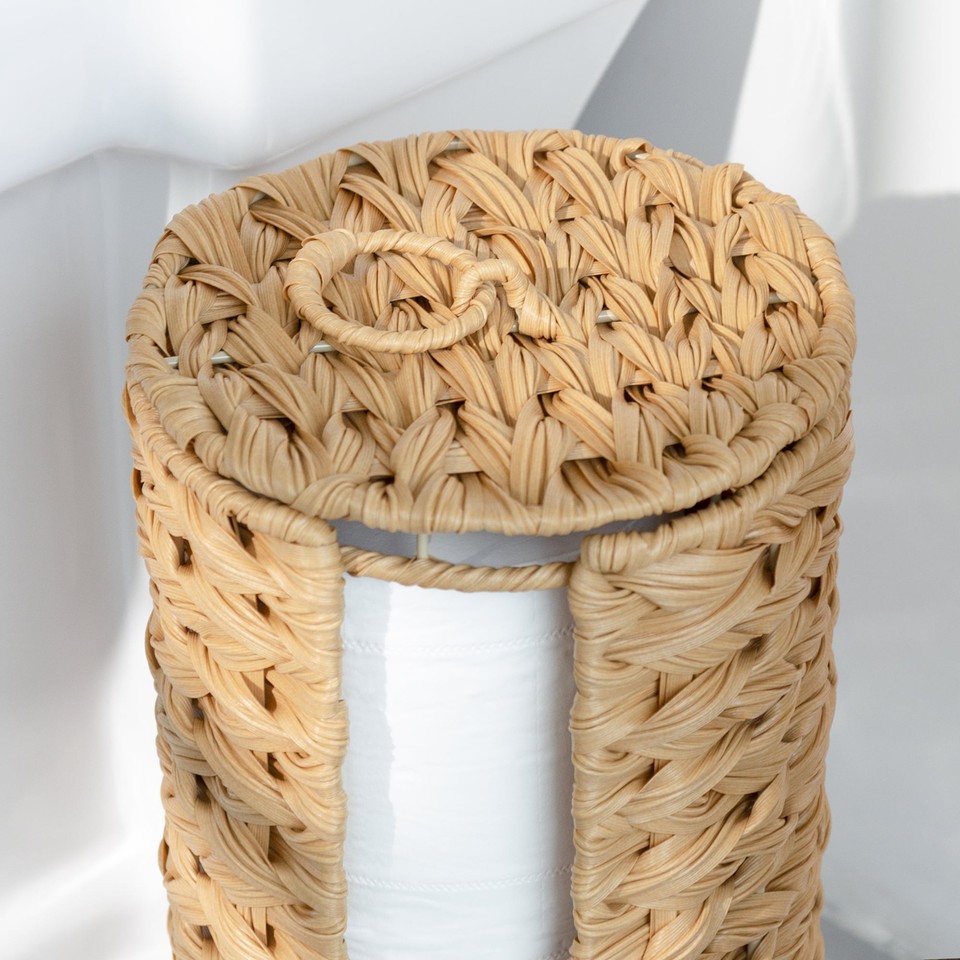 Freestanding Toilet Paper Holder with Cover, Wicker Toilet Paper Holder ...