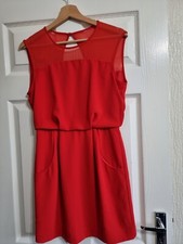 Whistles Red Mini Occasion Dress Silk Party Races Sleeveless Pockets Size UK 6