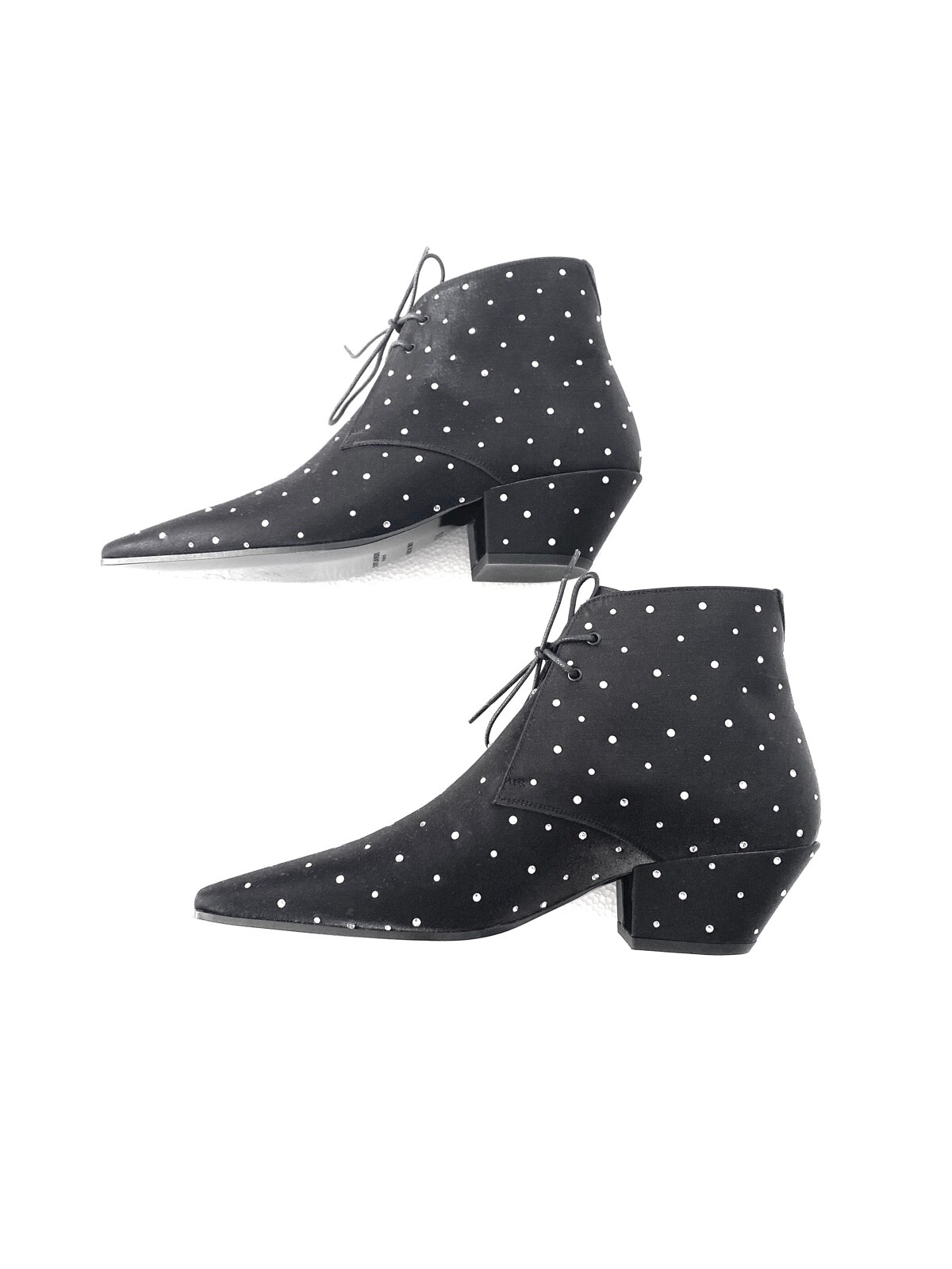 Stivaletti Saint Laurent stringati alla caviglia neri in raso e cristallo taglia 37 5