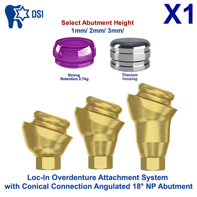 1x Set Abutment Angulated 18° Conical Loc-In Attachment NP Strong Cap