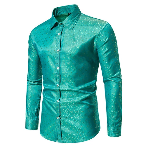 Men's Shirts Long Sleeve New Casual Button Down Dress Shirt Silk Tops - Imagen 6 de 24