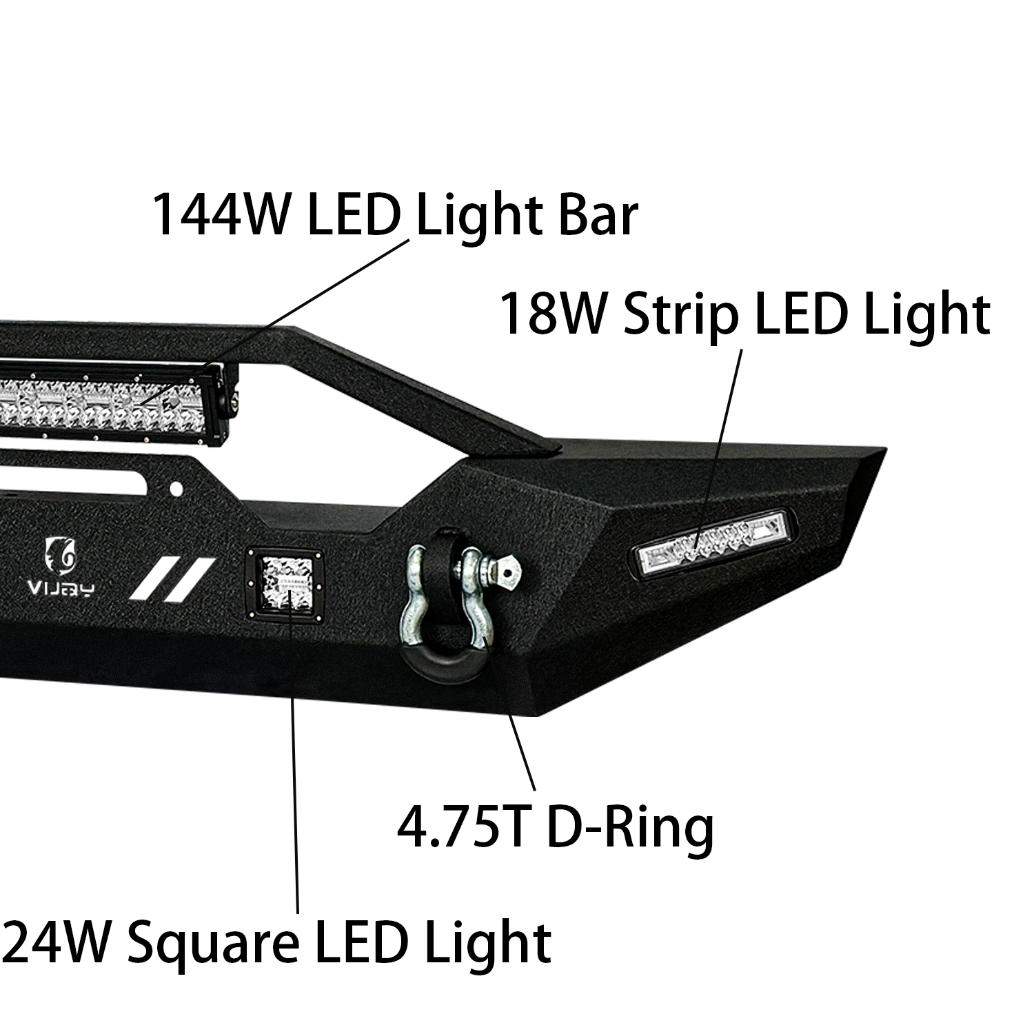 Vijay Steel Front/Rear Bumper W/Winch Plate&LED Light For 1824 Jeep