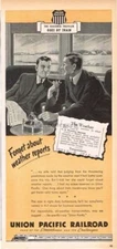 1946 UNION PACIFIC RAILROAD Seasoned Traveler Goes By Train art Vintage Ad 