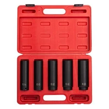Sunex 2845, 1/2" Drive Extra Long Deep Impact Socket Set, 5pc SAE, 1" - 1-5/16"