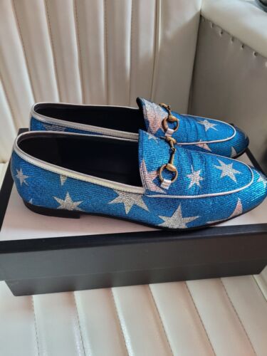 GG Gucci Stars Lame Starry Sky Nappa Ladies Shoes Loafers Moccasin Size 38.5 8.5