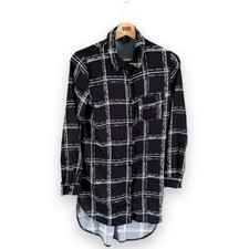 Ladies Shirt Dress Black White Checked Hi Low Hem Long Sleeved Button Up Size 6