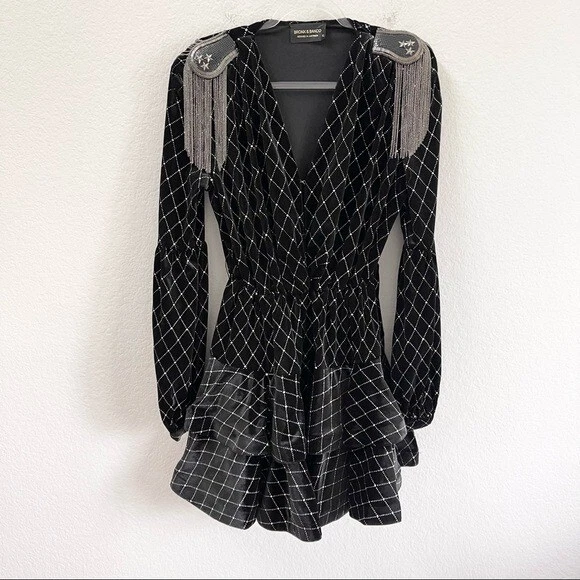 Bronx and Banco Maria Velvet Ruffle Mini Dress Black