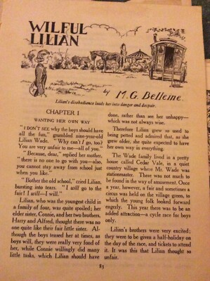 Sa23 Ephemera 1950s Short Story Wilful Lillian M G Belleine