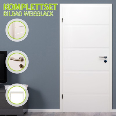 HORI Zimmertür Komplettset Innentür inkl. Zarge + Türgriff - Bilbao Weißlack
