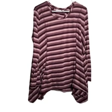 Logo by Lori Goldstein Blouse Women's Large Striped 3/4 Sleeve Purple Shirt