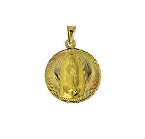 14k Yellow Gold Religious Mary Guadlupe Stamp Charm Pendant 