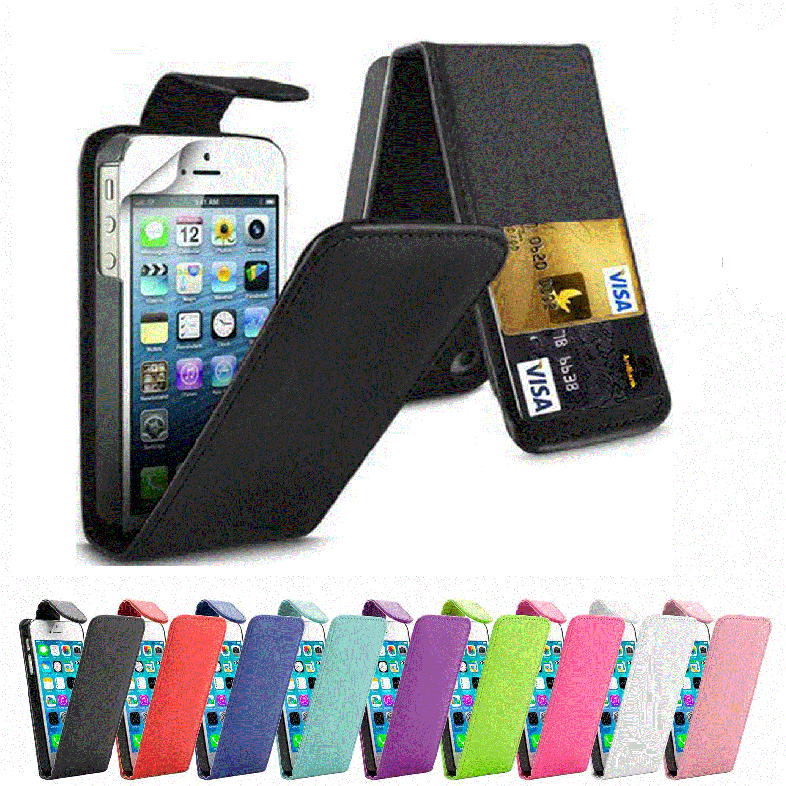 PU Flip case with card slot for apple iPhone 5/5S/SE UK FAST FREE POST | eBay