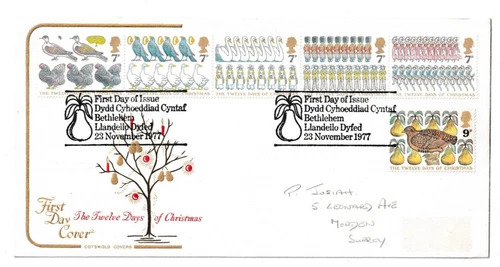 23/11/1977 UK GB FDC - Christmas - Pear Tree - Bethlehem Special Postmark