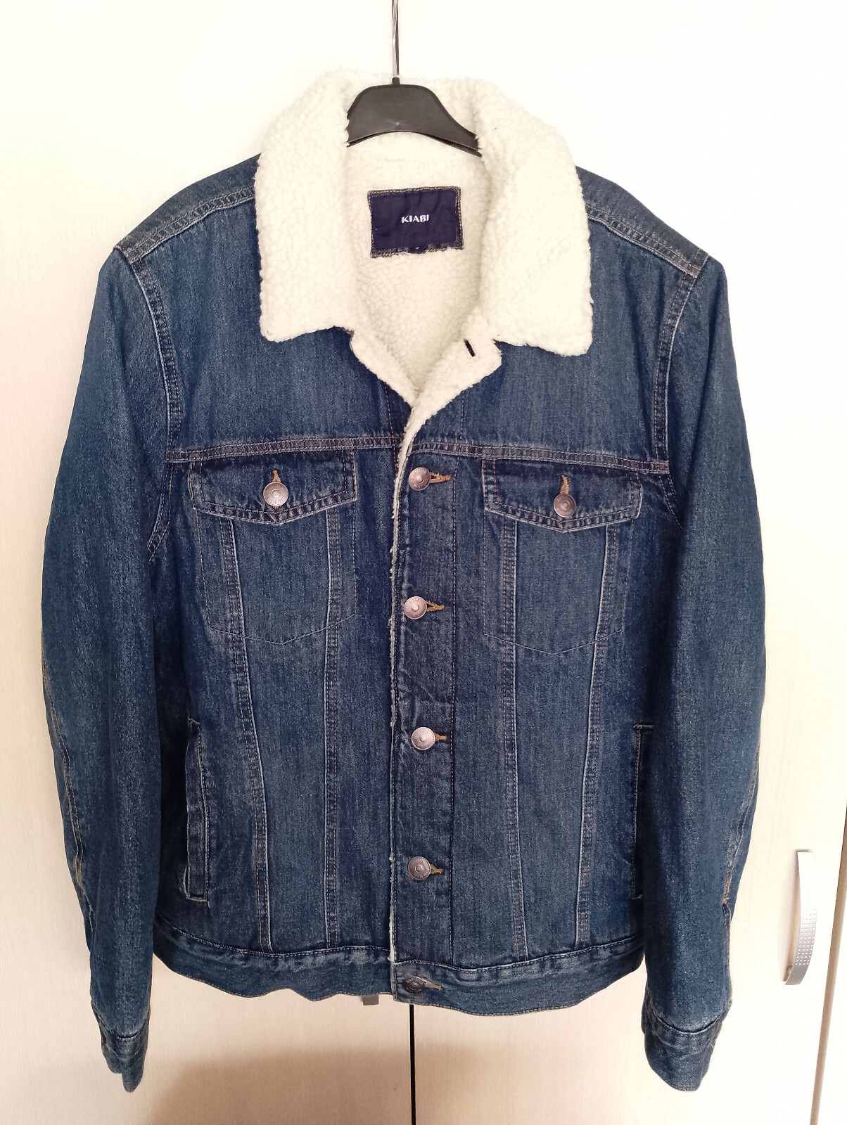 KIABI Sherpa Borge Lined Type 3 Blue Denim Standard Trucker Jean Jacket, size XL