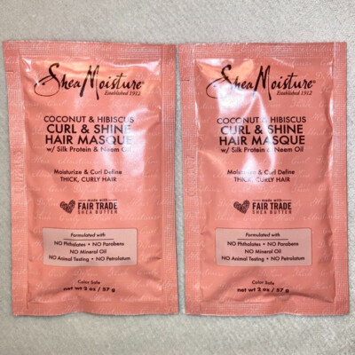 2x Shea Moisture Coconut & Hibiscus Curl & Shine Hair Masque MINI 2oz, 57g Each