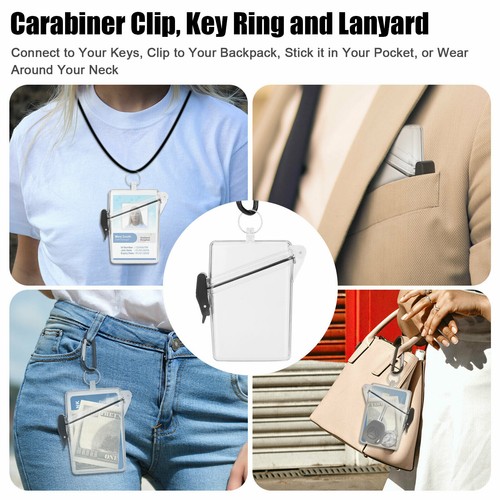 Estuche rígido protector de plástico con cordón con soporte transparente para tarjeta de identificación con insignia impermeable - Imagen 11 de 16