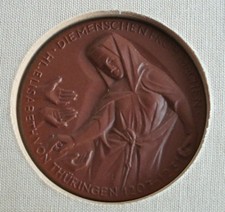 Medaille Plakette Heilige Elisabeth v Thüringen Meissen Böttger Porzellan 6,2cm