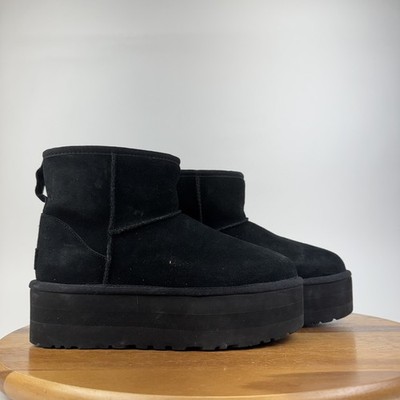 Womens Ugg Classic Ultra Mini Platform Black Ankle Boots Booties Size 7 M GUC