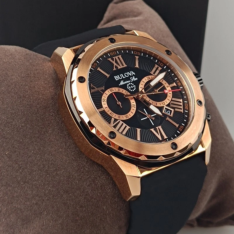 Reloj de cuarzo Bulova Marine Star 98B104 para hombre esfera negra correa de goma negra 44 mm Foto 4 de 4