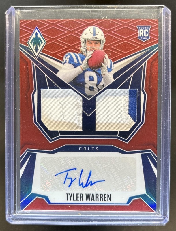 2025 Panini Phoenix Tyler Warren RPS Dual Rookie Patch Auto RC Red Prizm #/99