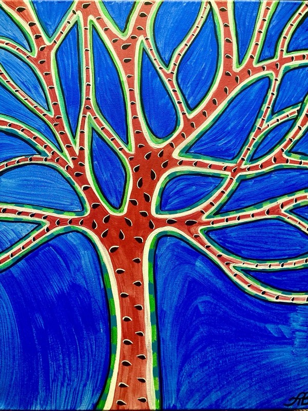 Watermelon Tree Of Life Original Acrylic Painting By Tina Baylor