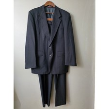 Evan-Picone Mens 100% Wool Navy Blue Pinstripe 2 Piece Suit Pleated USA Made